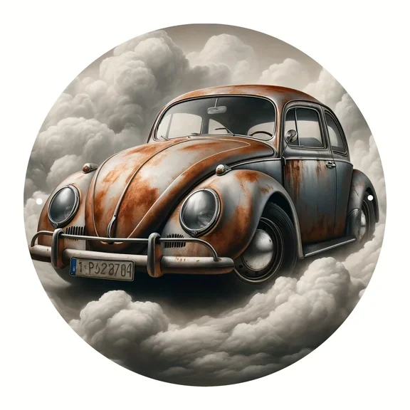 HELLOYOUNG Vintage Ladybug Circular Aluminum Panel Retro Car Wall Art Metal Sign for Elegant Bedroom Shop Porch Decoration