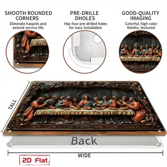 HELLOYOUNG Vintage Last Supper Metal Tin Sign 8x12 Inch Rustic Religious Wall Art with Ornate Frame Pre-Drilled Holes for Easy Hanging Indoor Outdoor Decor for Home Garage Club Restaurant