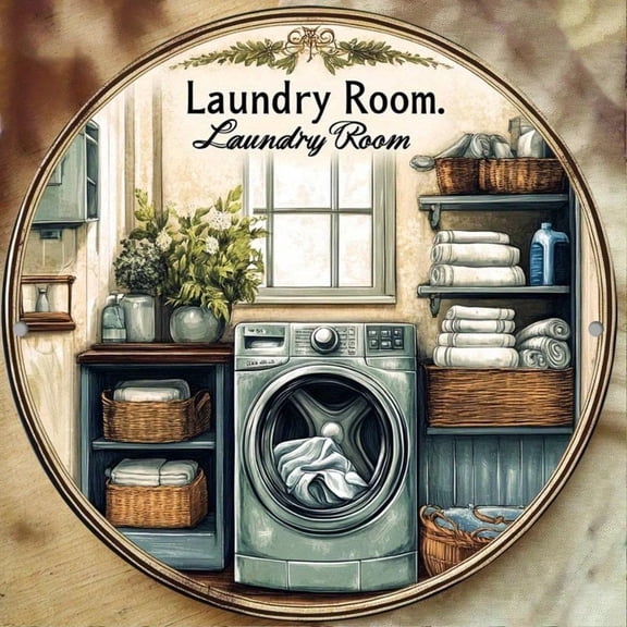 HELLOYOUNG Vintage Laundry Room Metal Wall Art Sign, Waterproof Dustproof 1-Piece Round Tin Poster For Home Garden Bar Caf Decoration Plaques & Signs