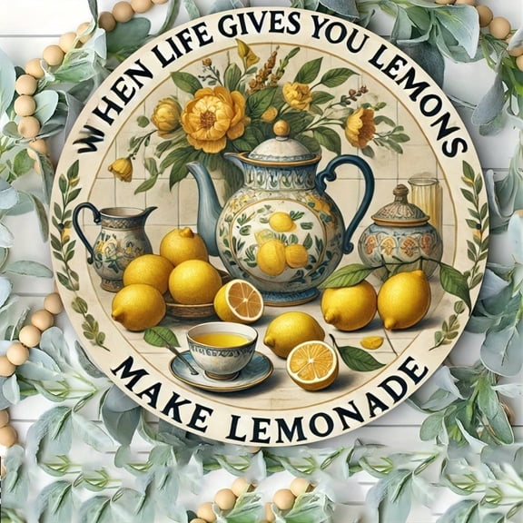 HELLOYOUNG Vintage Lemon Theme Metal Tin Sign Round 8x8 Inch Wall Art Decor for Home Kitchen Bar Cafe Farmhouse Rustic