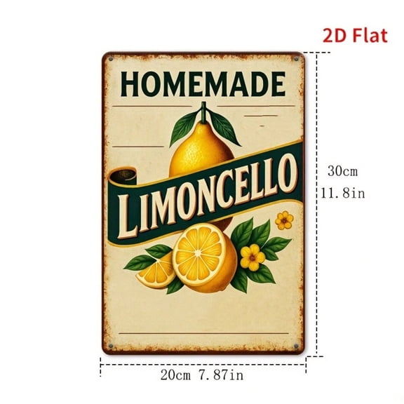 HELLOYOUNG Vintage Limoncello Sign Metal Tin Poster, Heavy-Duty Rustic Italian Kitchen Wall Art with Homemade Limoncello Text, 8x12 Inch Distressed Finish 2D Flat Decor for Home Bar Cafe Garage, Pre-