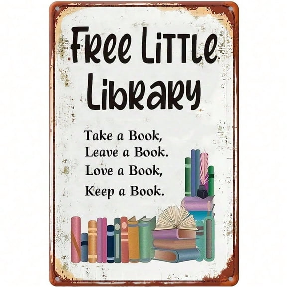 HELLOYOUNG Vintage Little Library Sign Metal Wall Decor Rustic Outdoor Book Lover Gift Garden Bookshelf Decor Free Library Sign