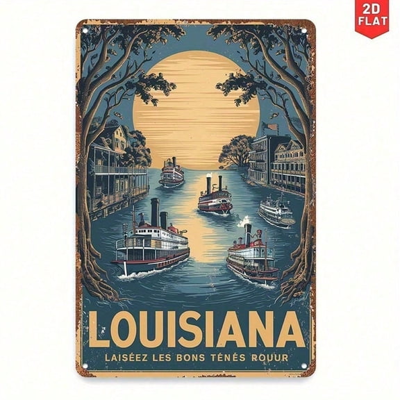 HELLOYOUNG Vintage Louisiana Riverboat Metal Wall Art, Rustic Bayou Travel Decor Sign for Farmhouse Home Bar Cafe, Sightseeing Gift