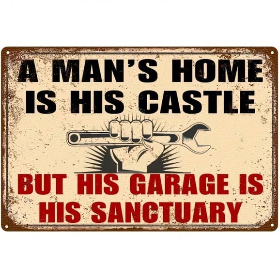 HELLOYOUNG Vintage Man Cave Metal Wall Plaque, Rustproof Tin Sign for Garage Decor 12x8 Inch, Men's Home Castle Sanctuary Gift