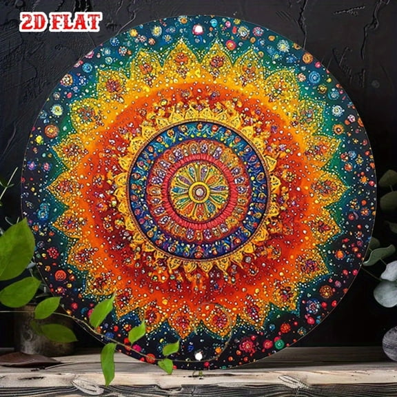 HELLOYOUNG Vintage Mandala Metal Wall Art Decor, Colorful Round Tin Sign for Living Room Bedroom Indoor Outdoor Gift
