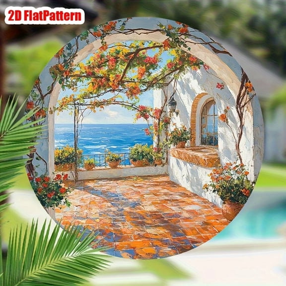 HELLOYOUNG Vintage Mediterranean Round Metal Tin Sign 2D Wall Art Decor for Garden Kitchen Cafe Bar Home