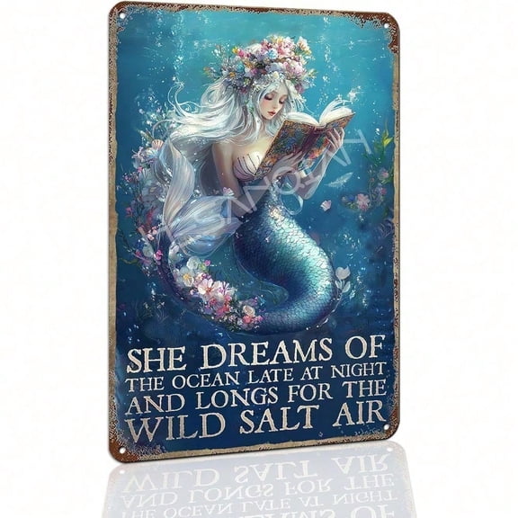 HELLOYOUNG Vintage Mermaid Metal Wall Art Retro Sea Themed Home Decor Ocean Creature Metal Sculpture for Bar Bathroom Funny Coastal Wall Decor