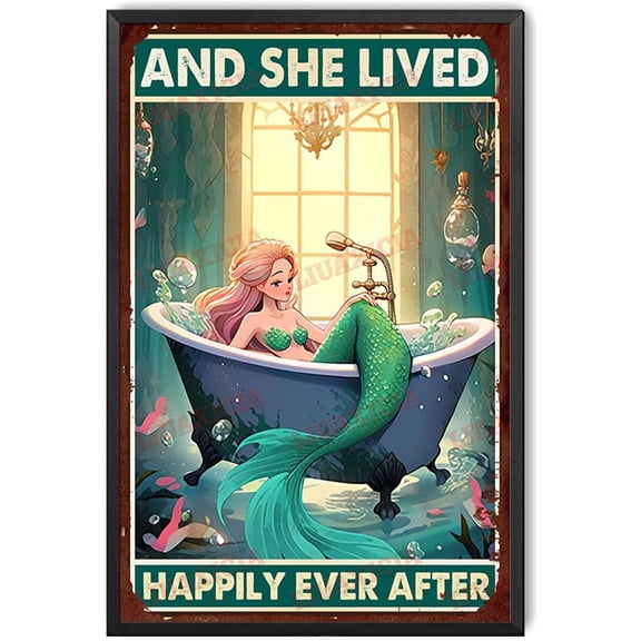 HELLOYOUNG Vintage Mermaid Tin Sign 8x12 Inch Retro Metal Wall Decor, Rustic Home Office Bar Art with Pre-Drilled Holes, Easy To Hang Indoor Outdoor Man Cave