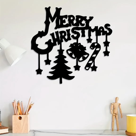 HELLOYOUNG Vintage Merry Christmas Metal Wall Art Iron Holiday Decor with Script, Stars & Tree Indoor Wall Decoration Christmas Gift for Home Decor Enthusiasts, Rustic Christmas Artwork
