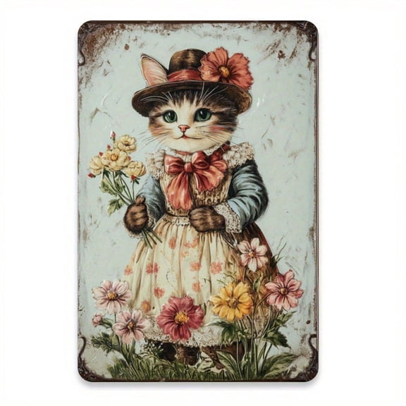 HELLOYOUNG Vintage Metal Cat Gardener Sign Retro Farmhouse Kitchen Wall Decor 8x12 Inch Rustic Tin Art for Home Cafe Outdoor