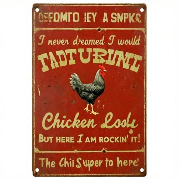 HELLOYOUNG Vintage Metal Chicken Wall Sign - Rustic Farmhouse Kitchen Decor, Funny Retro Quote Art for Home Bar, 12x8 Inch