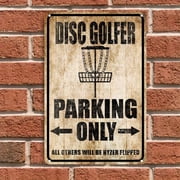 HELLOYOUNG Vintage Metal Disc Golf Parking Only Sign 8x12 Inch, Rustic Wall Decor for Home Bar Cafe Garage, Funny Golf Gift