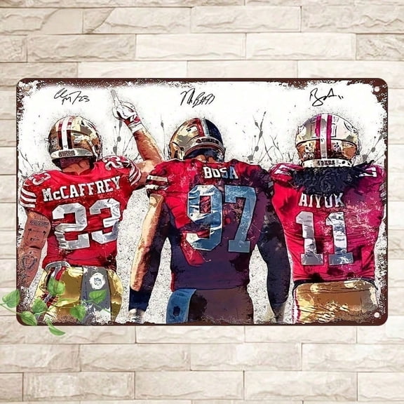 HELLOYOUNG Vintage Metal Football Player Wall Art, Rustic Sports Decor Outdoor Indoor Waterproof Sign, Metal Tin Poster for Man Cave, Bar, Garage, Game Room Wall Decor