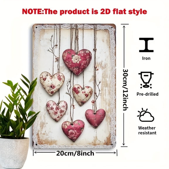 HELLOYOUNG Vintage Metal Heart Sign 8x12 Inch, Romantic Wall Art Plaque for Home Decor, Cafe Decor, Valentine Gift for Her, Farmhouse Rustic Metal Tin Sign
