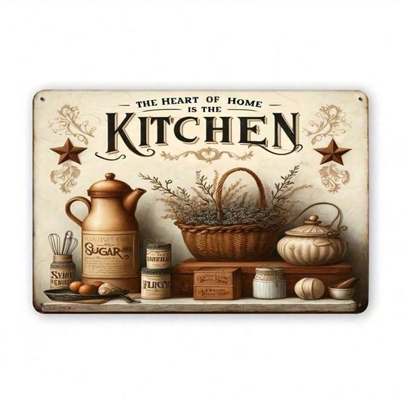 HELLOYOUNG Vintage Metal Heart Sign 8x12 Inch Rustic Kitchen Wall Decor The Kitchen Is The Heart of The Home Metal Tin Sign for Home Art Plaque