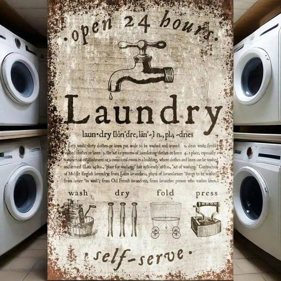 HELLOYOUNG Vintage Metal Laundry Sign Rustic Retro Wall Plaque, Tin Advert Decor for Bathroom Bedroom Kitchen, Farmhouse Housewarming Gift