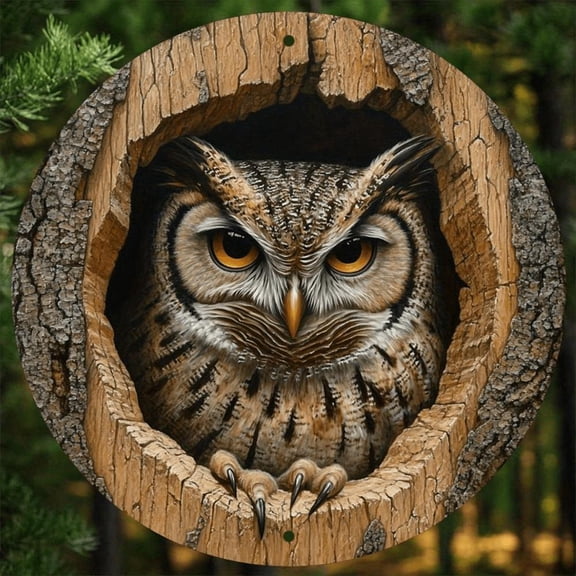 HELLOYOUNG Vintage Metal Owl Wall Art Round Sign 8x8 Inch for Home Decor Living Room Kitchen Office Modern Indoor Decoration Unique Meaningful Gift Christmas Thanksgiving Eid