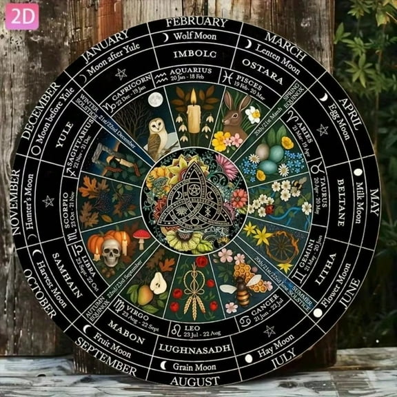 HELLOYOUNG Vintage Metal Pagan Calendar Wheel & Wiccan Samhain Wall Decor Art with Pre-Drilled Holes, Ideal for Garden, Kitchen Decor