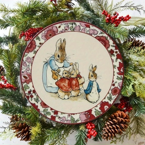 HELLOYOUNG Vintage Metal Peter Rabbit Wall Art Sign Waterproof Floral Border Decor Easter Bunny Decorative Plaque for Indoor Outdoor Home Garden