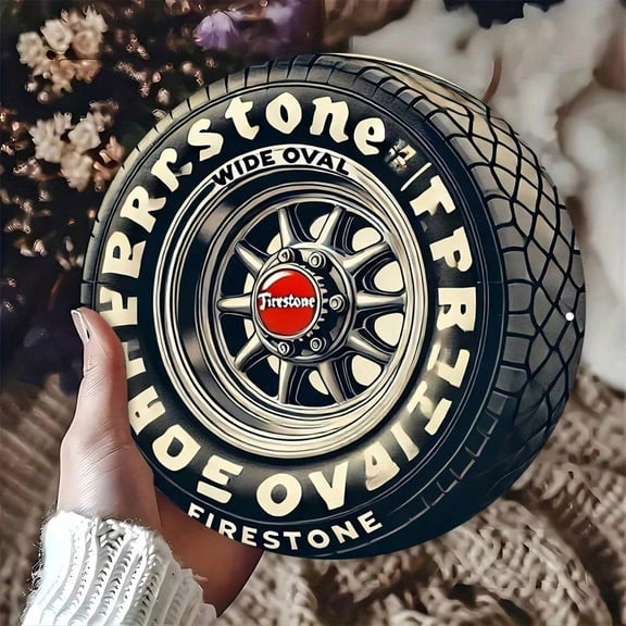 HELLOYOUNG Vintage Metal Sign 8 Inch Round Retro 2D Aluminum Wall Art Firestone Tire Classic Car Advert Decor for Garage Bar Man Cave