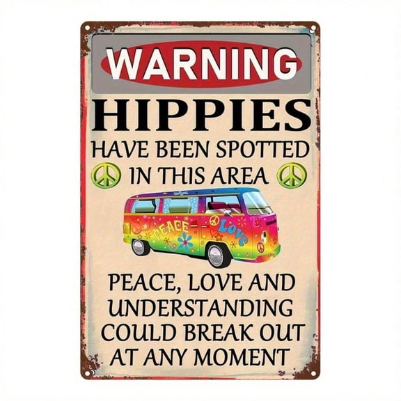 HELLOYOUNG Vintage Metal Sign 8x12 Inch Retro Hippie Van Art Peace Sign Rainbow Colors Rustic Iron Plaque Wall Decor for Bedroom Living Room Man Cave Gift