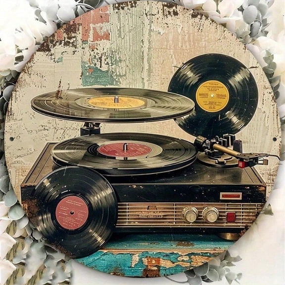 HELLOYOUNG Vintage Metal Sign 8x8 Inch, Retro Record Player Wall Decor for Home Cafe, Indoor Outdoor Garden Art, Best Birthday Graduation Gift Idea