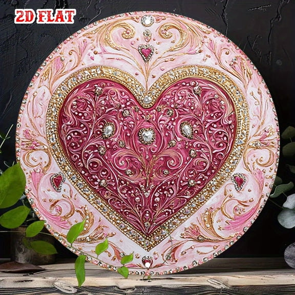 HELLOYOUNG Vintage Metal Sign Pink Heart Beach Decor with Gemstone Accents, Retro 2D Art Outdoor Wall Decor for Backyard Garden Home Bar Cafe