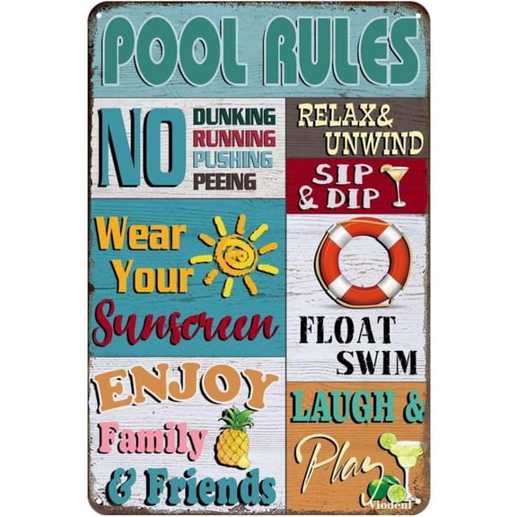 HELLOYOUNG Vintage Metal Sign Pool Rules Aluminum Sign Vintage Pool Patio Wall Decoration Swimming Pool Sign Outdoor Decor Sign 12x8 Inches
