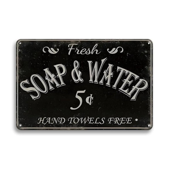 HELLOYOUNG Vintage Metal Sign, Soap & Water Sign, Wall-Mountable Waterproof & Dustproof Sign, Suitable For Bathroom Or Kitchen Decor