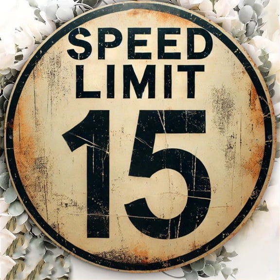 HELLOYOUNG Vintage Metal Speed Limit 15 Sign, Retro Round Wall Art Decor for Home Cafe Garage Man Cave, Unique Gift Idea
