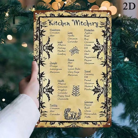 HELLOYOUNG Vintage Metal Spice Chart Sign Heavy Duty Iron Kitchen Wall Decor with Botanical Names Pictures Indoor Outdoor Witchcraft Guid