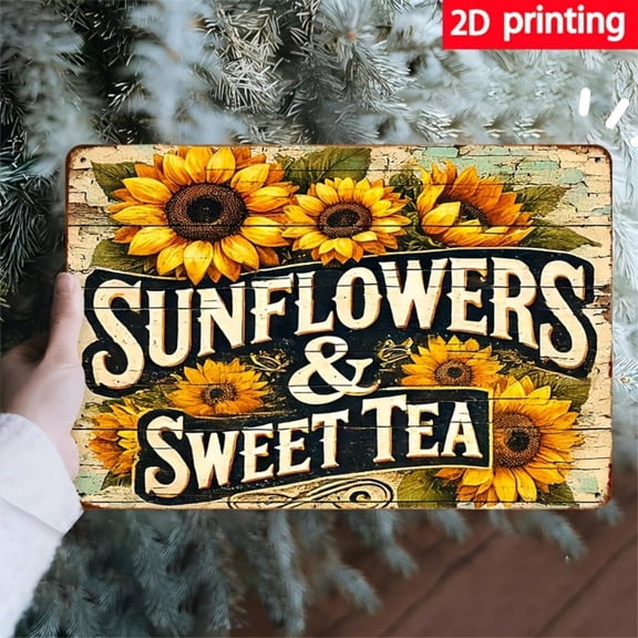 HELLOYOUNG Vintage Metal Sunflower Wall Art, 2D Flat Rustic Home Decor Waterproof Print for Living Room Cafe Bedroom