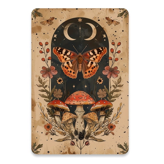 HELLOYOUNG Vintage Metal Tin Sign 8x12 Inch, Butterfly Moon Floral Rustic Wall Art, Durable Iron Home Cafe Garden Decor Easy To Hang