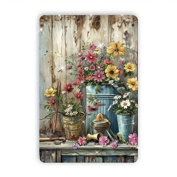 HELLOYOUNG Vintage Metal Tin Sign 8x12 Inch Floral Gardening Tool Wall Art Decor Rustic Garden Theme Durable Outdoor Indoor Farmhouse Patio Gift