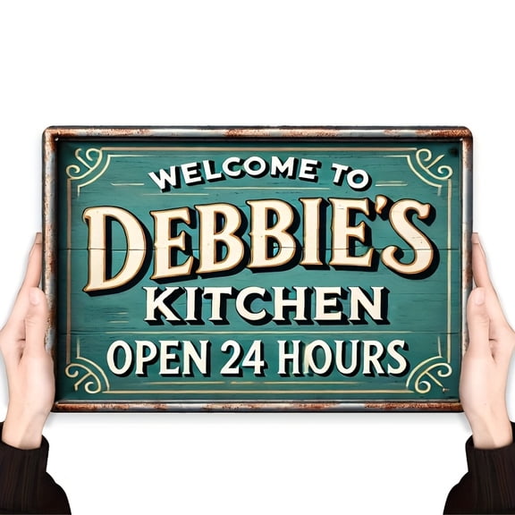 HELLOYOUNG Vintage Metal Tin Sign 8x12 Inch "Welcome To Debbie's Kitchen" Rustic Farmhouse Wall Art for Kitchen Bar Cafe Beach House Decor