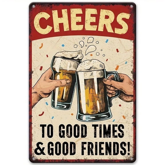 HELLOYOUNG Vintage Metal Tin Sign Beer Bar Wall Art, Retro Pub Decor with "Cheers To Good Times" Slogan for Man Cave, 8x12 Inch