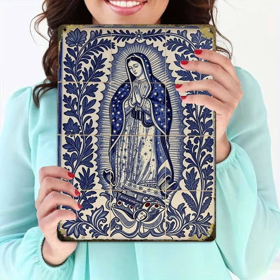 HELLOYOUNG Vintage Metal Tin Sign Guadalupe Virgin Mary Religious Wall Decor Art Gift