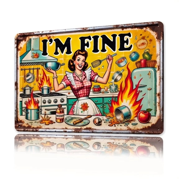 HELLOYOUNG Vintage Metal Tin Sign "I'm Fine" 2D Retro Wall Art 8x12 Inch, Kitchen Bar Cafe Decor Funny Home Office Sign