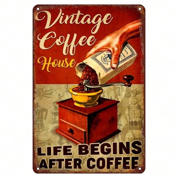 HELLOYOUNG Vintage Metal Tin Sign "Life Begins After Coffee" Retro Wall Art Decor, Rustic Kitchen Cafe Decor for Coffee Lovers, Gift for Home Bar Office