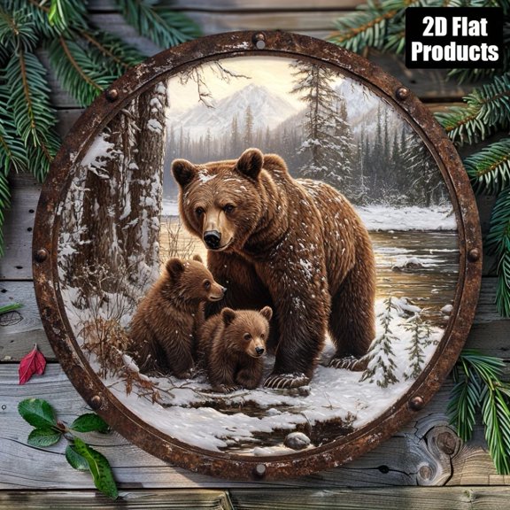 HELLOYOUNG Vintage Metal Tin Sign Retro Brown Bear Wall Art 8x8 Inch Rustic Decor for Home Bar Coffee Kitchen