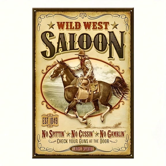 HELLOYOUNG Vintage Metal Tin Sign Rustic Western Saloon 8x12 Inch Retro Wall Decor for Home Bar Cafe Man Cave