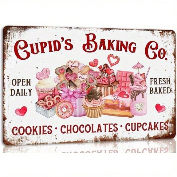 HELLOYOUNG Vintage Metal Tin Sign Wall Art 8x12 Inch, Rustic Heart Cupcake Kitchen Decor, Baking Theme Home Decor Gift for Housewarming