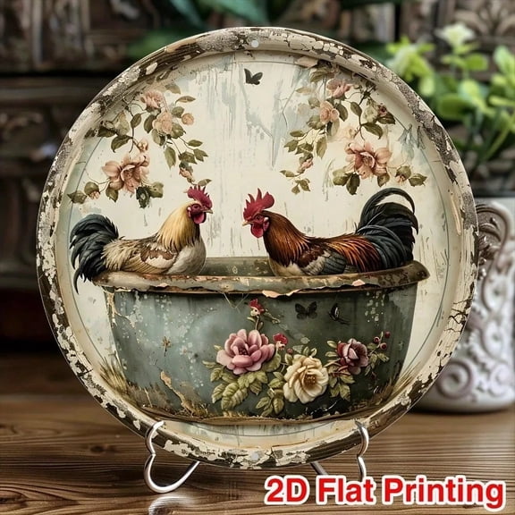 HELLOYOUNG Vintage Metal Tin Sign Wall Art Rustic Farmhouse Rooster Hen Floral Bathtub Design Kitchen Chicken Coop Decor