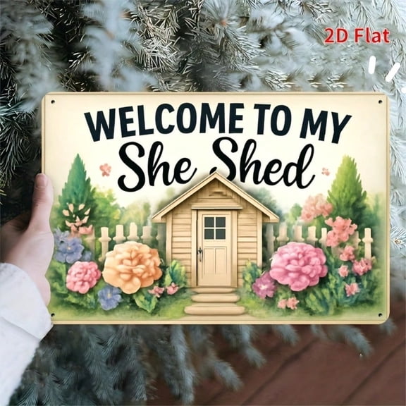HELLOYOUNG Vintage Metal Tin Sign Welcome To My She Shed Rustic Farmhouse Wall Decor Weatherproof Outdoor Garden Man Cave Garage