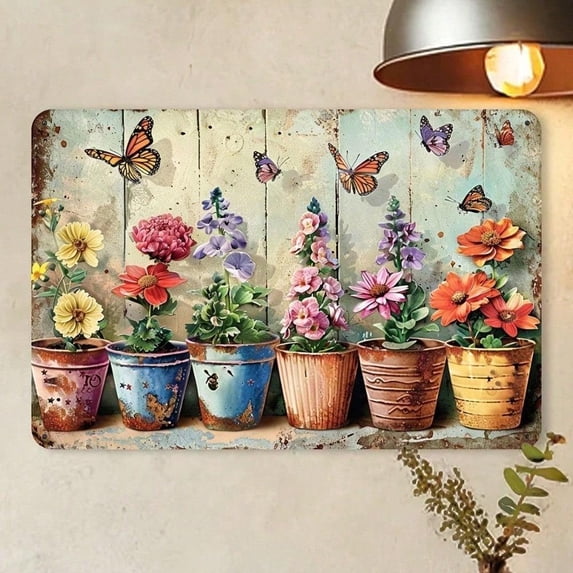 HELLOYOUNG Vintage Metal Wall Art 12x8 Inch Rustic Floral Tin Sign for Living Room Garden Outdoor Decoration Trending TikTok Home Decor