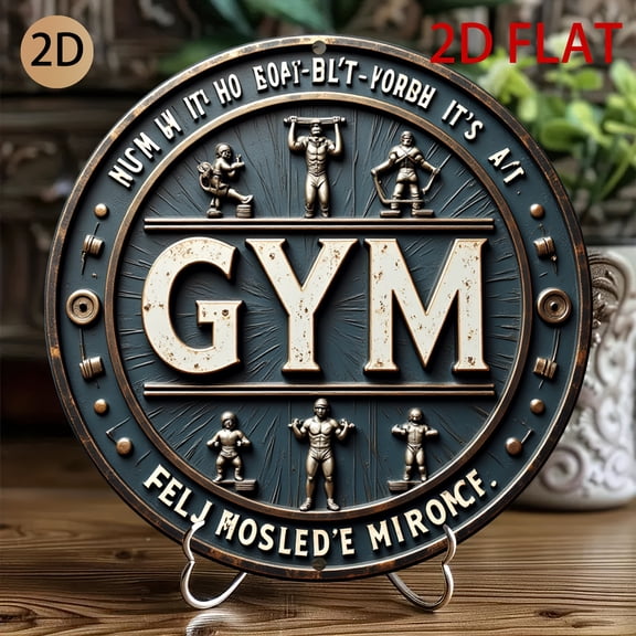 HELLOYOUNG Vintage Metal Wall Art 3D Effect Round Aluminum Tin Sign for Gym Home Decor