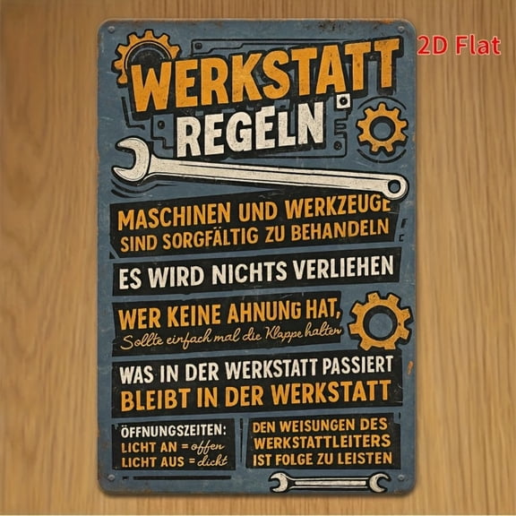 HELLOYOUNG Vintage Metal Wall Art 8x12 Inch Retro Tin Sign - German Workshop Garage Decor Waterproof Iron Wall Art for Office Home Bar Man Cave Gift