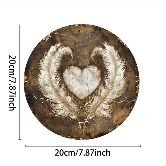 HELLOYOUNG Vintage Metal Wall Art 8x8 Inch, Heart Sign with Feathers Unique Home Decor for Cafe Farmhouse Rustic Gift Housewarming Present
