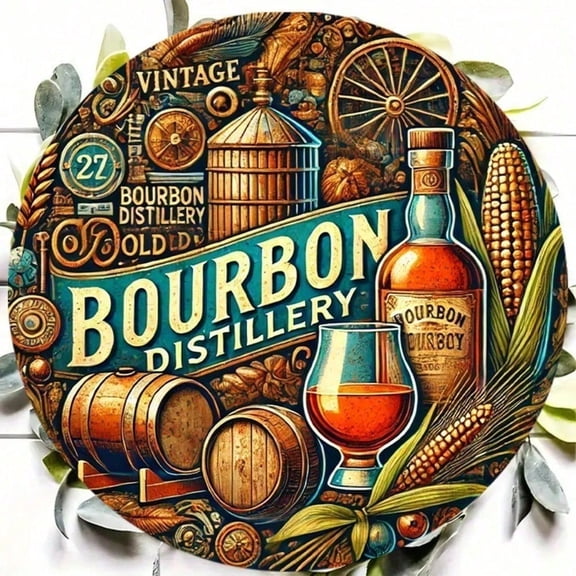 HELLOYOUNG Vintage Metal Wall Art Bourbon Barrel Decor, Rustic Man Cave Pub Bar Sign, Distressed Metal Tin Sign for Home Bar Garage Wall Decor