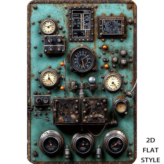 HELLOYOUNG Vintage Metal Wall Art Control Panel Retro Machine Dashboard with Gauges Knobs 8x12 Inch Industrial Metal Tin Sign Home Decor